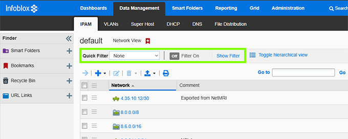 Infoblox Quick Filter Highlight